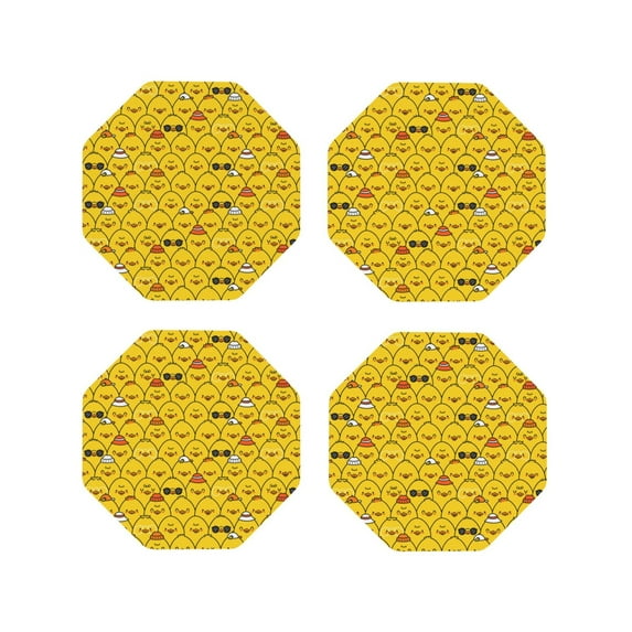 Vsdgher Funny Ducks Leather Coasters for Drinks, Durable Drink Coasters 4 Set for Tabletop Protection, Luxurious Home Décor and Housewarming Gift-Octagon