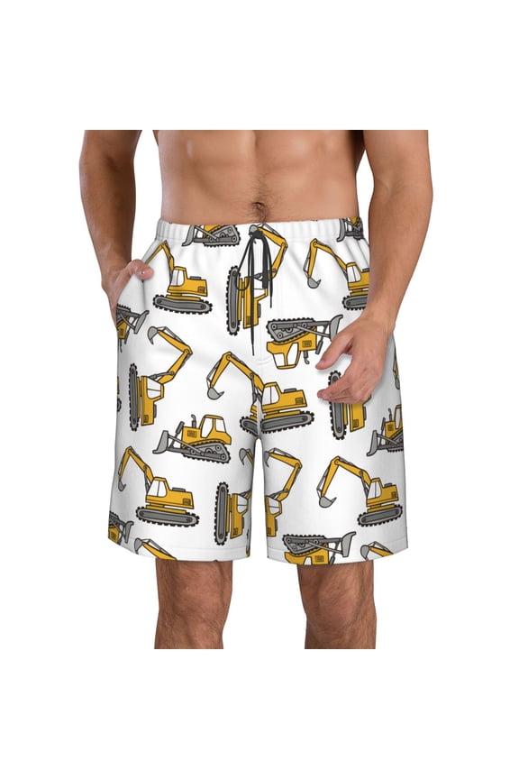 Funny Excavator Men's Beach Shorts, Surfing shorts, Swim trunks, Quick Dry Swim Trunks for Surfing Beach Fun -Small