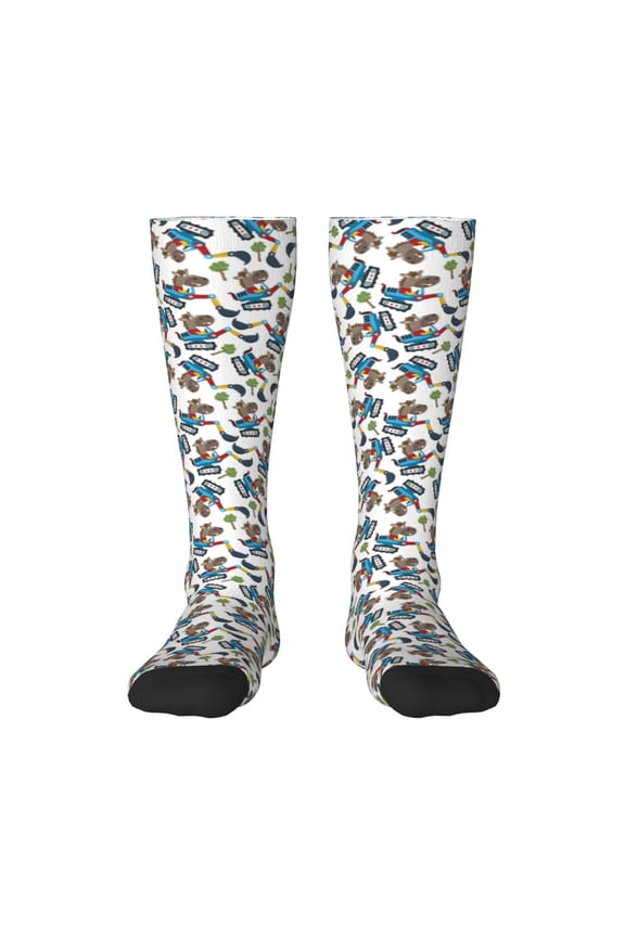 Funny Excavator Print Thigh High Socks Extra Long Stretchy Sock Women Over Knee High Opaque Stocking Daily Wear
