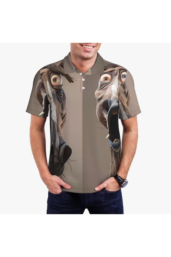 Funny Horse Faces Expressions Polo Shirts for Men, Men's Short Sleeve Stretch Polo Shirt, Shirts for Men-Small