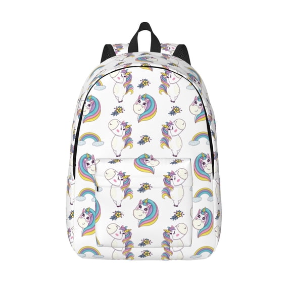 Vsdgher Funny Kawaii Unicorns Dancing Print Canvas Backpack Travel Rucksack Unisex Knapsack 15.7/17.7Inch Laptop Backpack for Work,College -Small