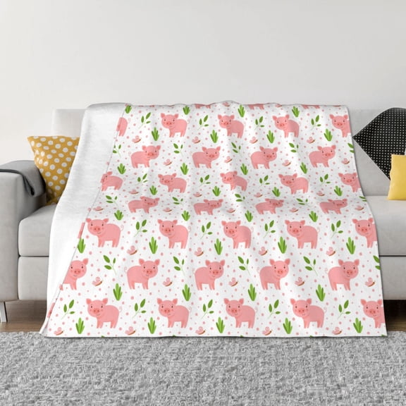 Vsdgher Funny Little Pigs Pattern Fleece Throw Blanket, Horizontal Fleece Bedding Home Decor for Couch & Bed All Season Use -50"x40"