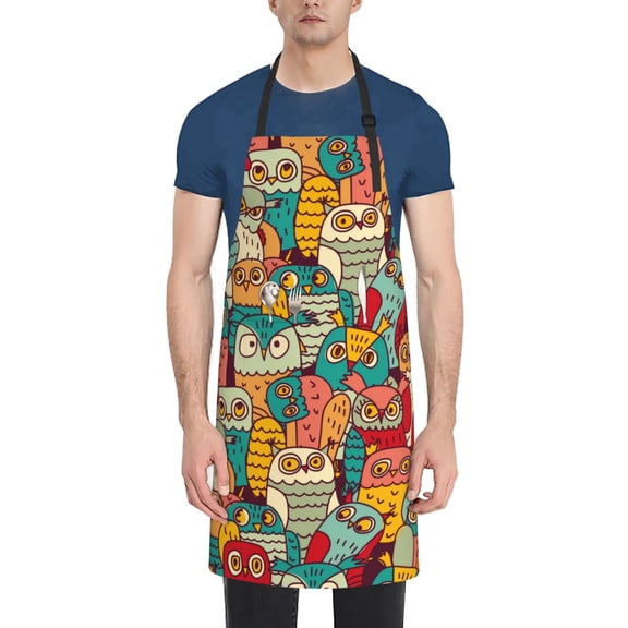 Vsdgher Funny Owl Bird Waterproof Apron with 2 Pockets Kitchen Chef Aprons Bibs for Grooming Cooking Baking Painting Gardening