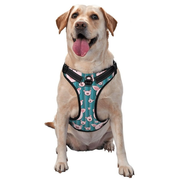 Vsdgher Funny Pig Faces Pattern Dog Harness,No Pull Pet Harness with Soft Padded Handle,Adjustable Reflective Vest with 2 Buckles,4 Slide Buckles,S-XL Small