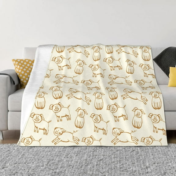 Vsdgher Funny Pigs Pattern Fleece Throw Blanket, Horizontal Fleece Bedding Home Decor for Couch & Bed All Season Use -80"x60"