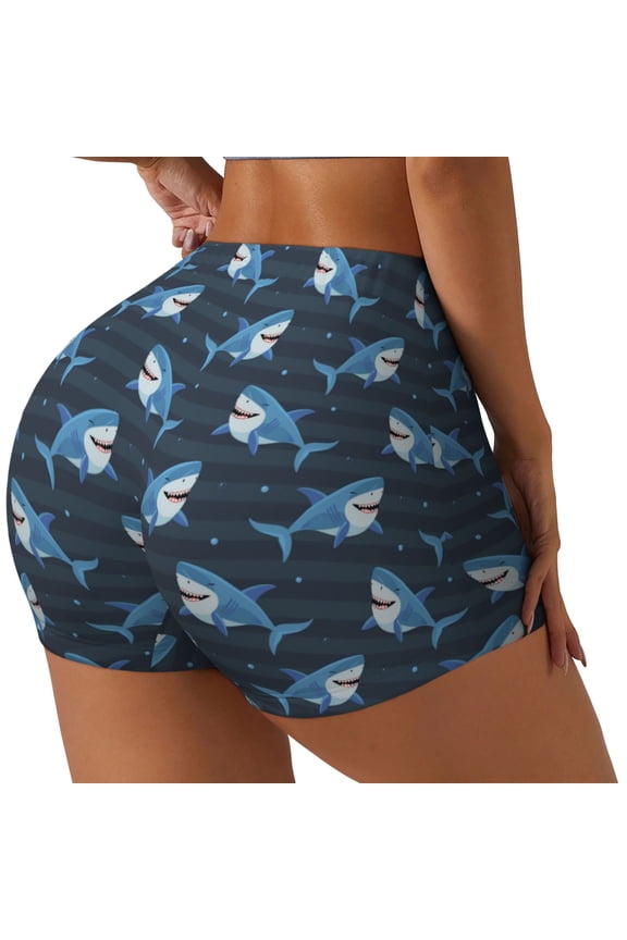 Funny Sharks Workout Shorts for Women Seamless Soft Smooth Gym Yoga Scrunch Active Exercise Fitness Shorts-Small