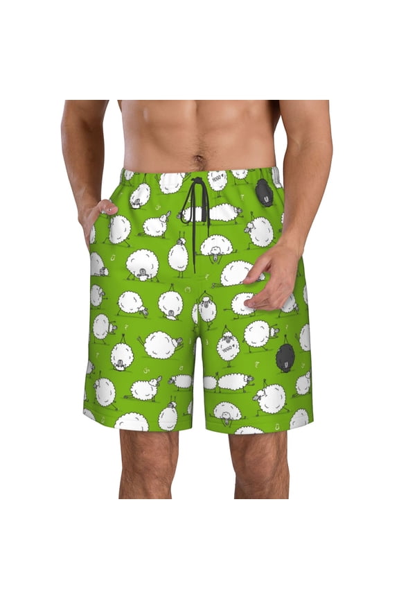 Funny Sheep Doing Yoga Men's Beach Shorts, Surfing shorts, Swim trunks, Quick Dry Swim Trunks for Surfing Beach Fun -Small