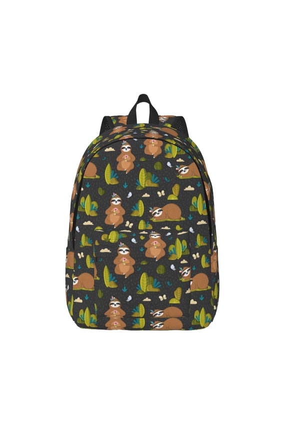 Funny Sloths In The Forest Print Canvas Backpack Travel Rucksack Unisex Knapsack 15.7/17.7Inch Laptop Backpack for Work,College -Medium
