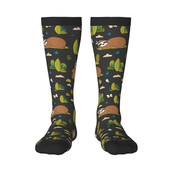 Vsdgher Funny Sloths In The Forest Print Thigh High Socks Extra Long Stretchy Sock Women Over Knee High Opaque Stocking Daily Wear