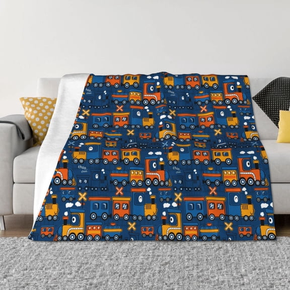 Vsdgher Funny Steam Train Pattern Fleece Throw Blanket, Horizontal Fleece Bedding Home Decor for Couch & Bed All Season Use -80"x60"