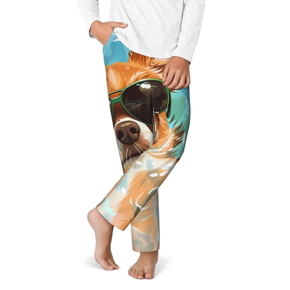 Vsdgher Funny Swimming Chihuahua Print Kids Pajama Pants,Long Sleep Plaid Pants Soft Lounge Pj Bottoms Sleep Pants with Pockets-Medium