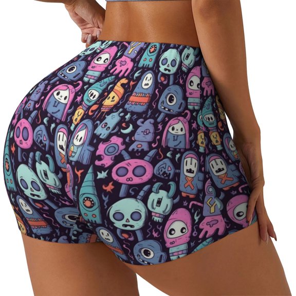 Vsdgher Funny colorful skull ghost Workout Shorts for Women Seamless Soft Smooth Gym Yoga Scrunch Active Exercise Fitness Shorts-Large