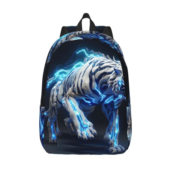 Vsdgher Futuristic Blue Light White Tiger Print Canvas Backpack Travel Rucksack Unisex Knapsack 15.7/17.7Inch Laptop Backpack for Work,College -Small
