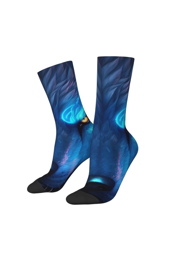 Futuristic Blue Light Wolf Crew Socks for Men & Women, Breathable Casual Athletic Ankle Socks