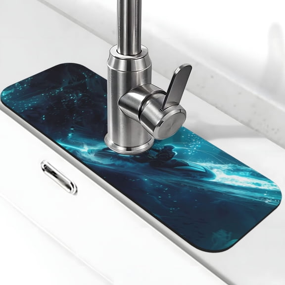 Vsdgher Futuristic Jet Ski Adventure Kitchen Sink Splash Guard Faucet Mat -1 PC Super Absorbent Fast Drying Mat Sink Gadgets-Splash, Bathroom,Sink Mat,(15" X 5.5" )