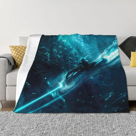 Vsdgher Futuristic Jet Ski Adventure Pattern Fleece Throw Blanket, Horizontal Fleece Bedding Home Decor for Couch & Bed All Season Use -60"x50"