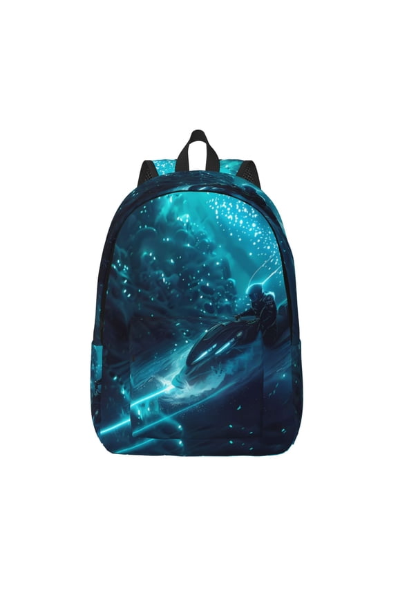 Futuristic Jet Ski Adventure Print Canvas Backpack Travel Rucksack Unisex Knapsack 15.7/17.7Inch Laptop Backpack for Work,College -Medium
