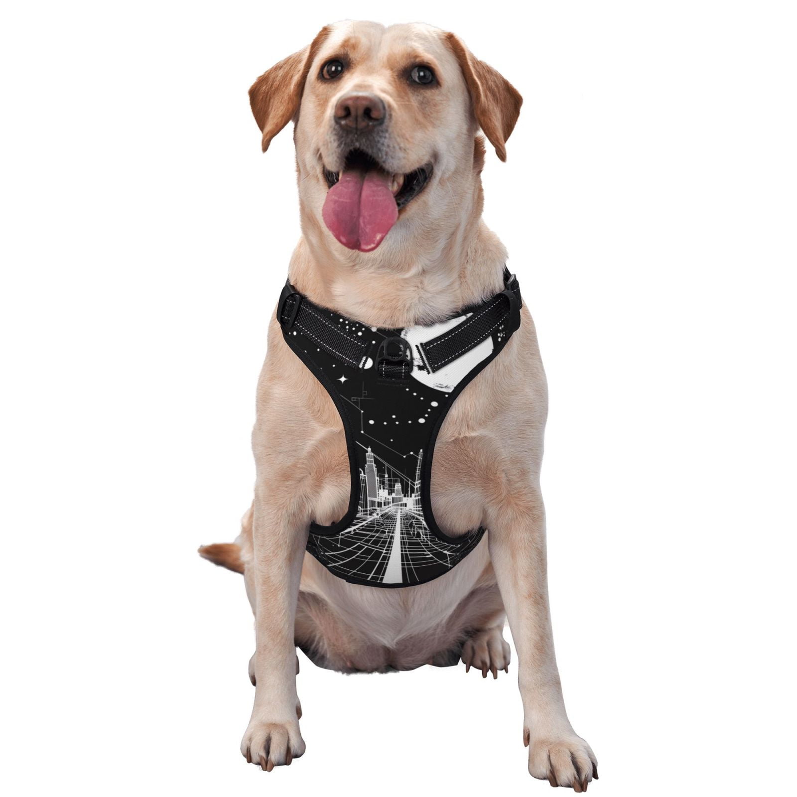 Vsdgher Futuristic Moonlit Cityscape Dog Harness, No-Pull Pet Harness, Dog Vest, Pet Vest for Small to Large Dogs-Large