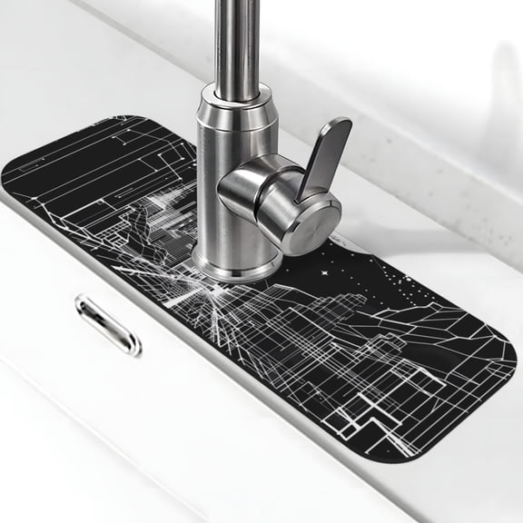 Vsdgher Futuristic Moonlit Cityscape Kitchen Sink Splash Guard Faucet Mat -1 PC Super Absorbent Fast Drying Mat Sink Gadgets-Splash, Bathroom,Sink Mat,(15" X 5.5" )
