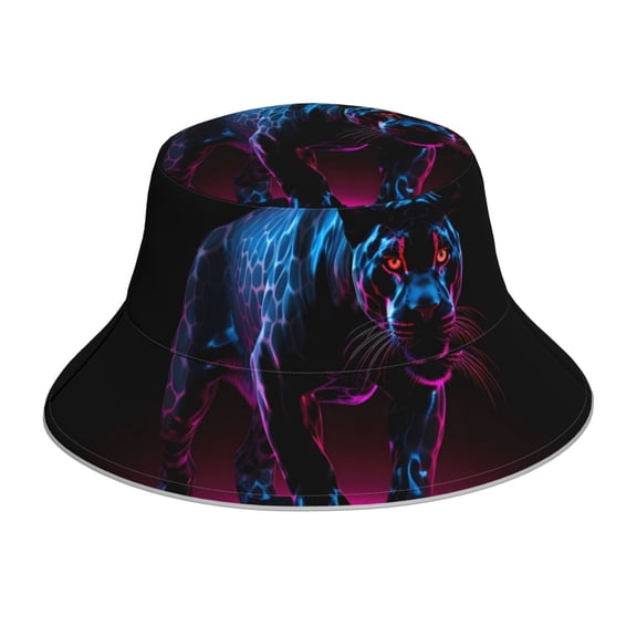 Vsdgher Futuristic Purple Panther Print Bucket Hat for Men&Women Bucket Hat Reversible Summer Double-Side-Wear Travel Gardening, Beach, Camping, Hiking, Fishing Cap