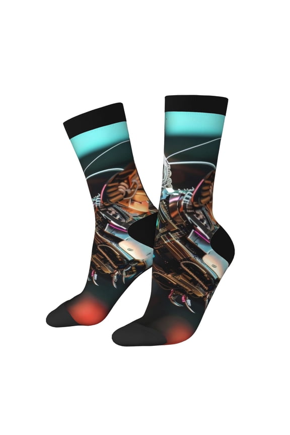 Futuristic Robot Hummingbird Crew Socks for Men & Women, Breathable Casual Athletic Ankle Socks