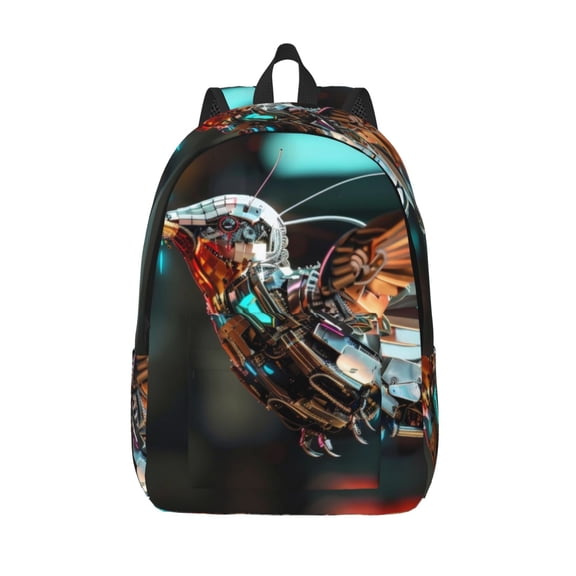 Vsdgher Futuristic Robot Hummingbird Print Canvas Backpack Travel Rucksack Unisex Knapsack 15.7/17.7Inch Laptop Backpack for Work,College -Medium