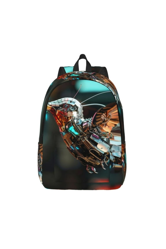 Futuristic Robot Hummingbird Print Canvas Backpack Travel Rucksack Unisex Knapsack 15.7/17.7Inch Laptop Backpack for Work,College -Medium