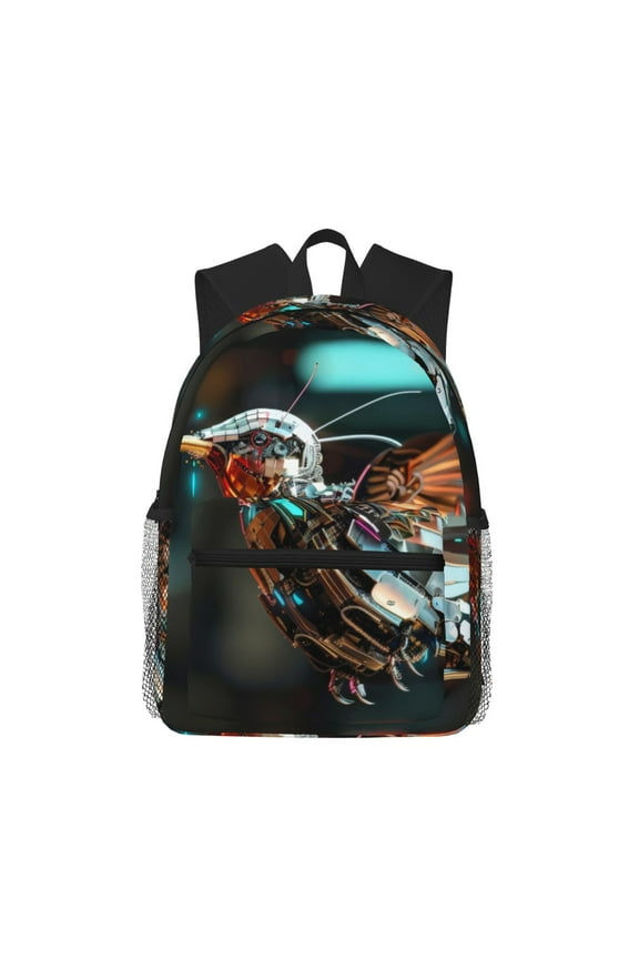 Futuristic Robot Hummingbird Unisex Large Capacity Bookbag, Schoolbag, Casual Daypack for High School, College, Teens, Travel, Work
