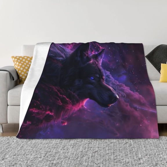 Vsdgher Galactic Wolf Stare Pattern Fleece Throw Blanket, Horizontal Fleece Bedding Home Decor for Couch & Bed All Season Use -50"x40"