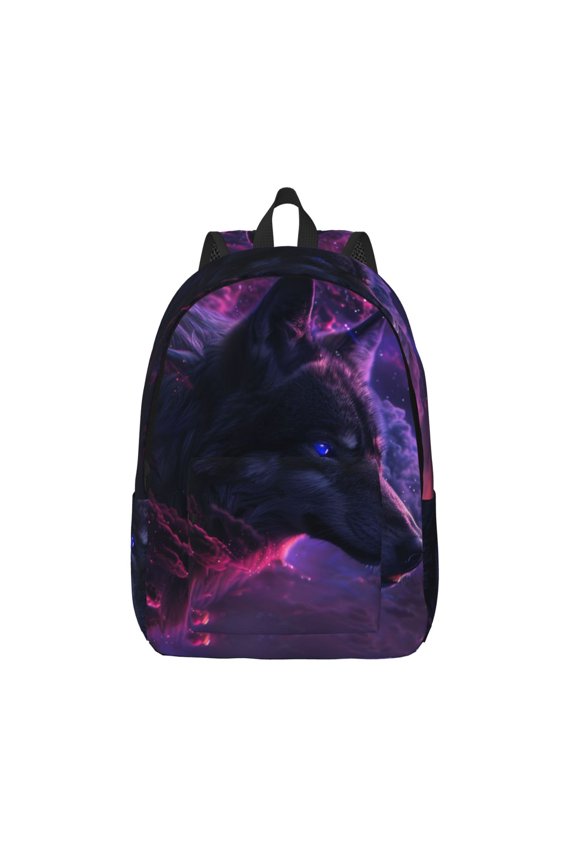 Galactic Wolf Stare Print Canvas Backpack Travel Rucksack Unisex Knapsack 15.7/17.7Inch Laptop Backpack for Work,College -Small