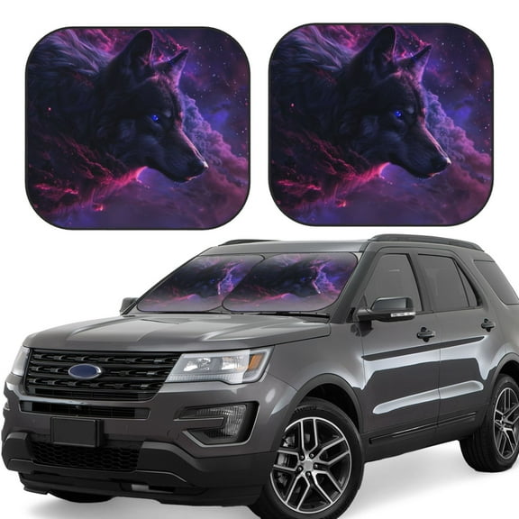 Vsdgher Galactic Wolf Stare Print Car Windshield Sun Shade, Reflective Sunshade Window Sunshade Sun Visor Protector Fit for Cars,Trucks,SUVs-Small