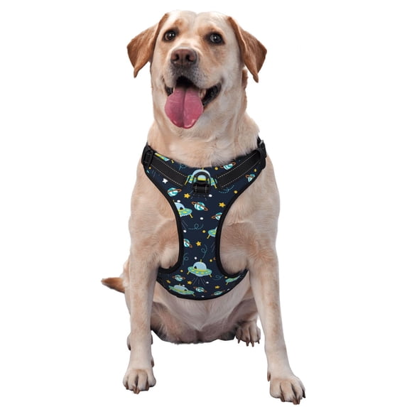 Vsdgher Galaxy With Ufo Pattern Dog Harness,No Pull Pet Harness with Soft Padded Handle,Adjustable Reflective Vest with 2 Buckles,4 Slide Buckles,S-XL