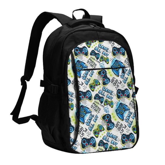 Vsdgher Game All Day Print Travel Laptop Backpack, Laptops Backpack with USB Charging Port, Water Resistant Computer Bag Gift for Men & Women