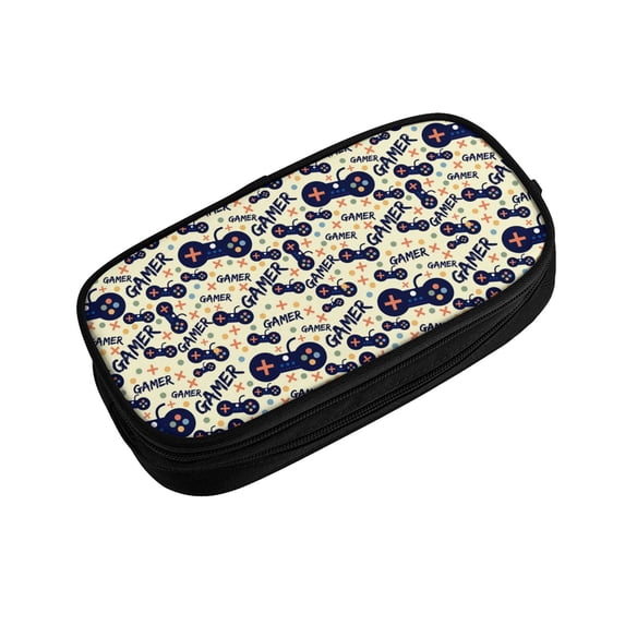 Vsdgher Game Controller Print Large Capacity Pencil Case Pouch with Zipper, Portable Aesthetic Big Capacity Pencil Cases Pen Office Travel Stationery Bag