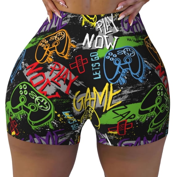 Vsdgher Game Joysticks print Workout Shorts for Women Seamless Soft Smooth Gym Yoga Scrunch Active Exercise Fitness Shorts