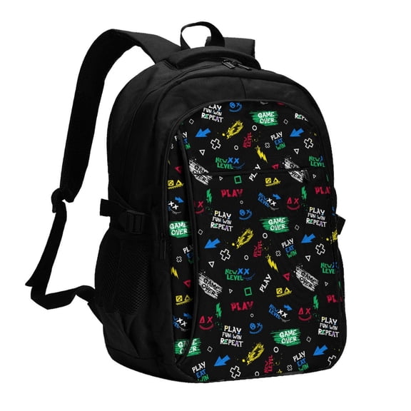 Vsdgher Gamepads Print Travel Laptop Backpack, Laptops Backpack with USB Charging Port, Water Resistant Computer Bag Gift for Men & Women