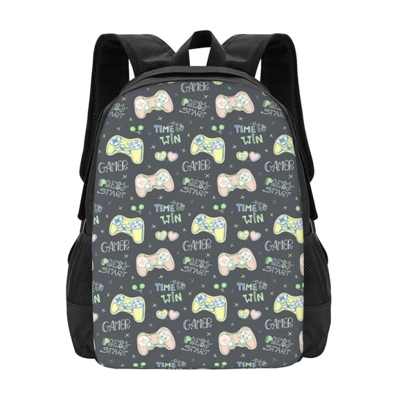 Vsdgher Gamers Print Backpack for Women Men School Bookbag with Laptop Compartment for College Work Travel, Simple Fashion Casual Daypack, Fit 15" Laptop