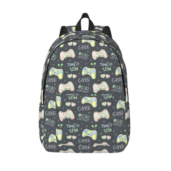 Vsdgher Gamers Print Canvas Backpack Travel Rucksack Unisex Knapsack 15.7/17.7Inch Laptop Backpack for Work,College -Small