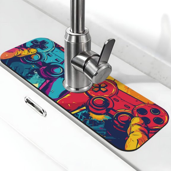Vsdgher Gaming Kitchen Sink Splash Guard Faucet Mat -1 PC Super Absorbent Fast Drying Mat Sink Gadgets-Splash, Bathroom,Sink Mat,(15" X 5.5" )