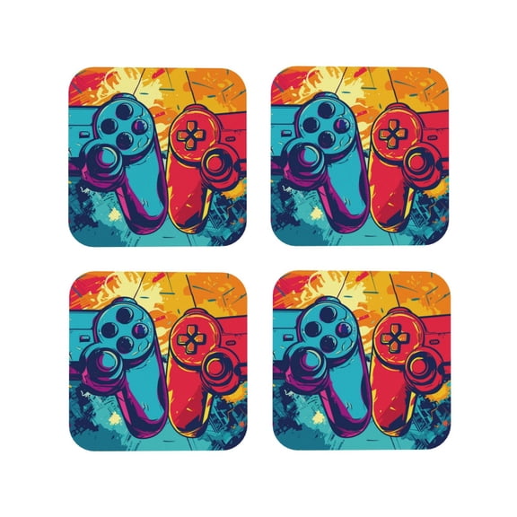 Vsdgher Gaming Leather Coasters for Drinks, Durable Drink Coasters 4 Set for Tabletop Protection, Luxurious Home Décor and Housewarming Gift-Square