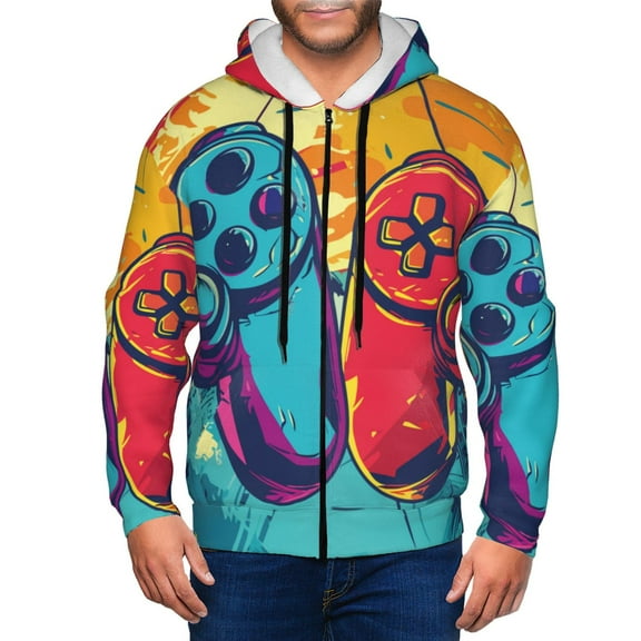 Vsdgher Gaming Mens Hoodies Zip Hoodie, Hoodies for Men, Zip-up Hooded Sweatshirt-Medium