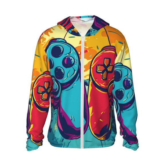 Vsdgher Gaming Print Adult Hoodie Shirts Rash Guard for Men Women,Long Sleeve Sun Protection Fishing Shirts for Athletic Running Swim-Small
