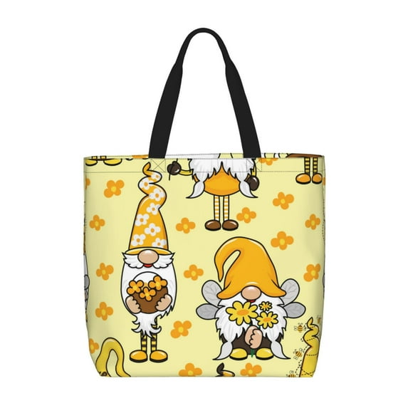 Vsdgher Garden Honeybee Gnomes print Tote Bag for Women Shoulder Bag with Zipper Large Shoulder Bag Handle Handbag Portable Washable for Travel, Work