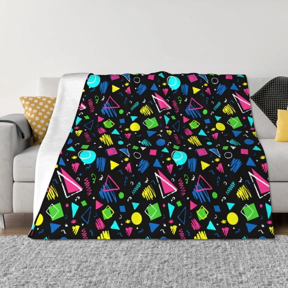 Vsdgher Geometric 1980s Styled Pattern Fleece Throw Blanket, Horizontal Fleece Bedding Home Decor for Couch & Bed All Season Use -80"x60"
