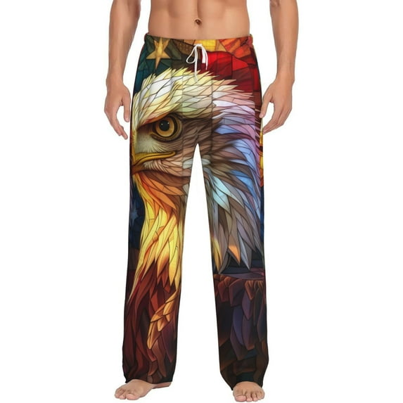 Vsdgher Geometric American Bald Eagle Print Mens Pajama Pants Sleep & Lounge Pants, PJ Bottoms With elastic waistb and Pockets