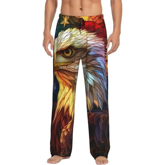 Vsdgher Geometric American Bald Eagle Print Mens Pajama Pants Sleep & Lounge Pants, PJ Bottoms With elastic waistb and Pockets