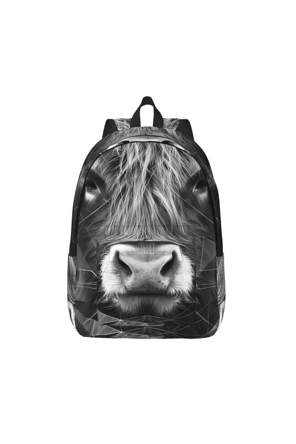 Geometric Bull Design Print Canvas Backpack Travel Rucksack Unisex Knapsack 15.7/17.7Inch Laptop Backpack for Work,College -Medium