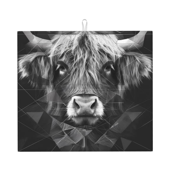 Vsdgher Geometric Bull Design Print Dish Drying Mat, Kitchen Counter Mat, Dish Drying Pad for Dishes, Utensils, Pots and Pans,16" x 18"