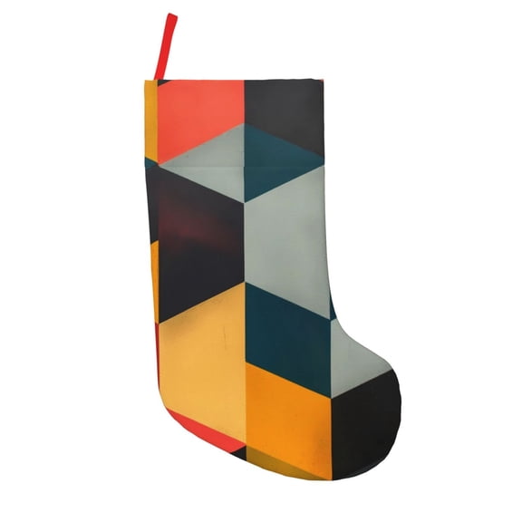 Vsdgher Geometric Cube Pattern Art Christmas Stockings 18 inch Large Kids Stocking Bags Hanging Socks for Christmas Decor Decorations
