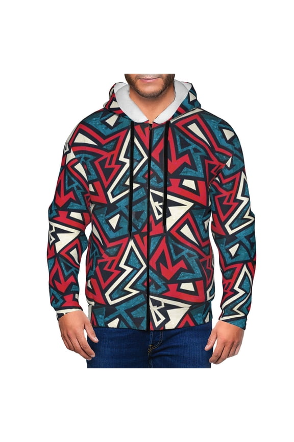 Geometric Elements Mens Hoodies Zip Hoodie, Hoodies for Men, Zip-up Hooded Sweatshirt-Large